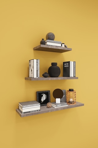 Modern 3'lü Uçan Raf Çok Amaçlı Duvar Rafı Organizer %100 Mdf Kitaplık Mutfak Banyo Rafı Drf05 Gri