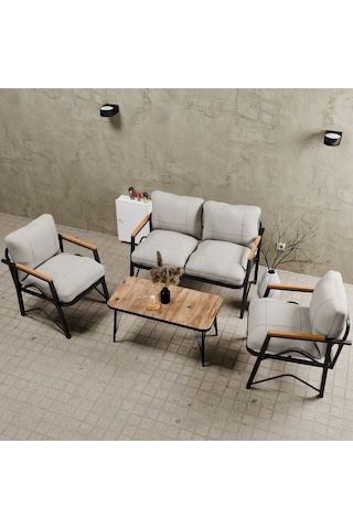 Mb Garden Furnıture Simetri Model, Balkon, Bahçe, Cafe, Metal Koltuk Takımı, Bahçe Takımı , Çay Seti, 2 1 1 Orta Sehpalı Krem
