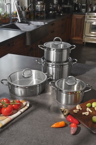 Hisar Orion İndüksiyon Tabanlı 8 Parça Çelik Tencere Seti Inox
