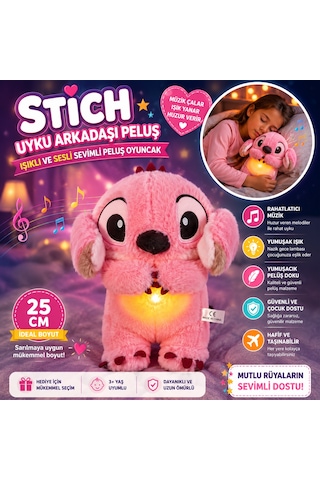 Stich Uyku Arkadaşı Peluş 25 Cm Işıklı Ve Sesli Sevimli Peluş Oyuncak Pembe