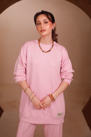 Balenbi Kadın Oysh Modal Kumaş Oversize 80 Cm Tunik Bol Paça Pantolon Tesettür Takım 1228 Pembe