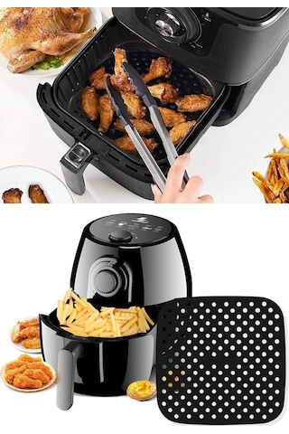 Bay Siyah Isıya Dayanıklı Yıkanılabilir Silikon Fırın Ve Airfryer Kare Model Pişirme Matı 21,5 Cm Najmaddin Standart