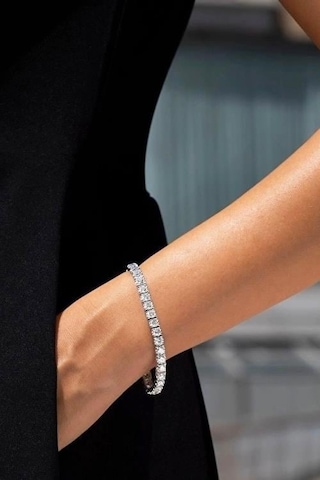 Kadın 316 L Çelik Vip Seri Antialerjik Baget Zirkon Taşlı Su Yolu Bileklik Ölçüleri 17cm + 3 Cm Uzatma 5mm Taş Boyutu-5201 Gümüş