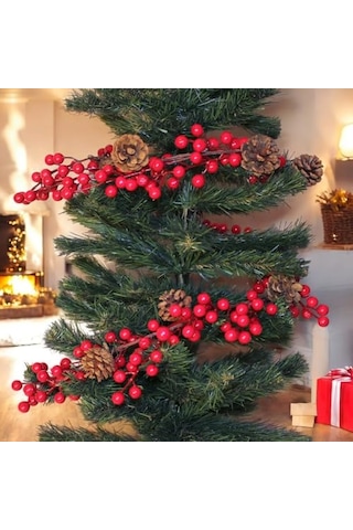 Ayrex Yılbaşı Lüks Dekor Süsleri Lüks Kokina Garland 150cm Kokina Kozalaklı Berry Şerit Süsler Genel
