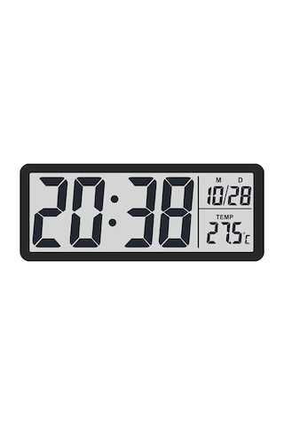Dijital Masa Ve Duvar Saati Termometre & Nem Göstergeli Lcd Saat Büyük Ekranlı, Sessiz Siyah