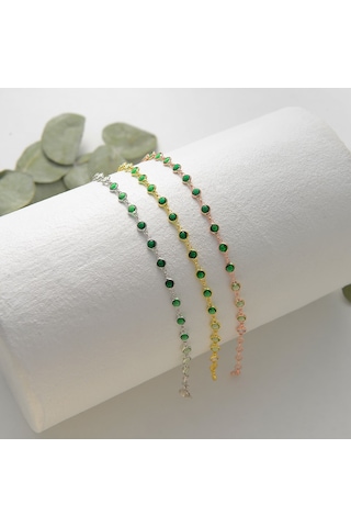 Queen Silver Jewelry 925 Ayar Gümüş Yeşil Renk Geçişli Zirkon Taşlı Tamtur Bileklik Altın
