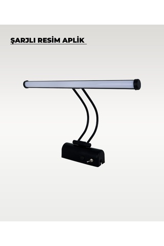 Şarjlı Siyah Flüt Aplik 3200k Sarı Işık Elektrik Gerektirmez Siyah