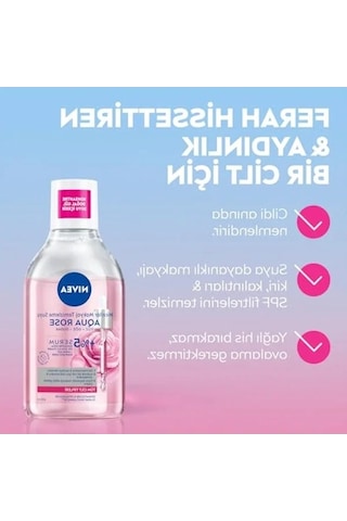 Nıvea Aqua Rose Gül Suyu Ve Serum İçeren Çift Fazlı Micellar Makyaj Temizleme Suyu 400ml,yüz Göz Dudak, Spf Filtrelerini Temizler