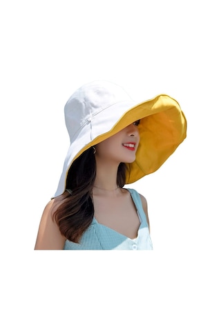 Geniş Kenarlı Katlanabilir Plaj Şapkası Büyük Boy Moda Kova Tasarımı, Güneşten Koruma Ve Şık Stil İçin Beyaz