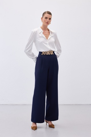 Sateen Kemerli Salaş Pantolon - Lacivert-136534 Lacivert