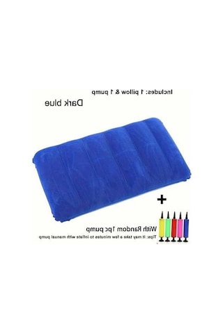 Trendooze Parlak Mavi 2 Adet Şişme Yastık Seti Manuel Pompa Boyun Bel Destek Seyahat Kamp Mavi Mavi