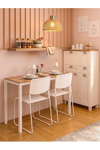 Minimal Meşe Desenli Çok Amaçlı Mutfak Masası 116x45x75cm / Beyaz Metal Profil Ayaklı Diğer