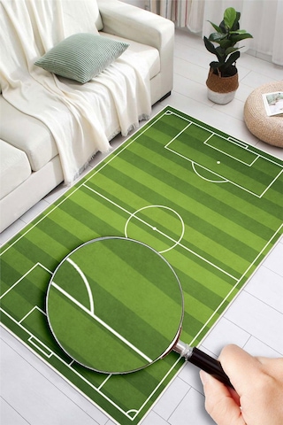 Futbol Sahası Desenli Yıkanabilir Kaymaz Taban Çocuk Oyun Halısı Yeşil