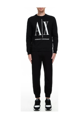 Erkek Önde Ax Logolu Bisiklet Yaka Sweatshirt - Siyah Black