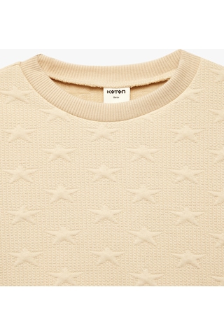 Koton Yıldız Baskılı Bisiklet Yaka Uzun Kollu Sweatshirt Bej 7wmg10148ak Ekru