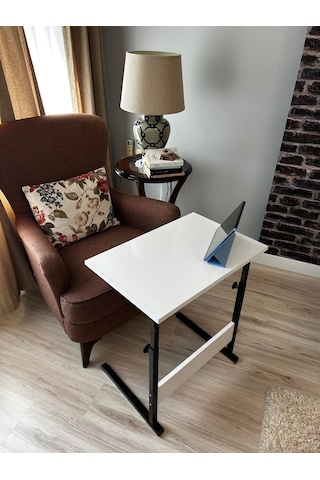 Yükseklik Ayarlı Laptop Sehpası 60x40 Beyaz Renk Mdf Malzeme Beyaz