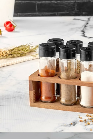 Joy Kitchen Lisa Ahşap Baharatlık Seti 6'Lı Siyah Kapak