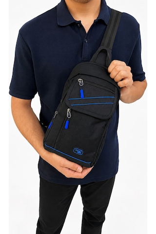 Sanmorris Seventeen Unisex Büyük Boy Hafif Ve Dayanıklı Çapraz Askılı Body Bag Siyah-mavi