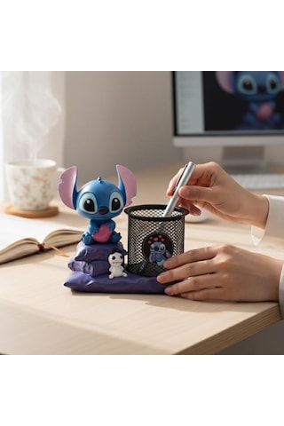 Stitch Figürlü Kalemlik Ve Masaüstü Organizer Dekoratif Metal Kalem Tutucu Diğer
