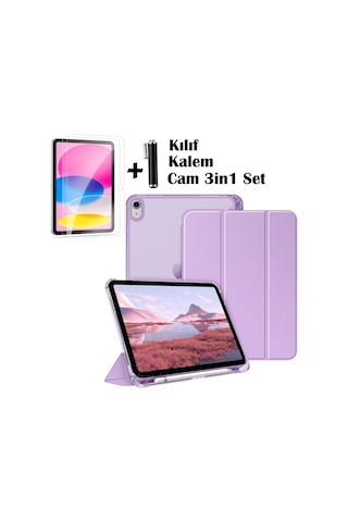 Apple Uyumlu iPad, 11 A16 2025 10. Nesil 10.9 Kılıf Akıllı Smart Kalem Bölmeli + Ekran Koruyucu + Kalem