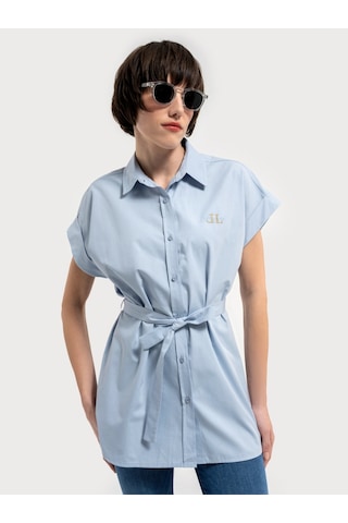 Loose Fit Kadın Gömlek K.kol Açık Mavi