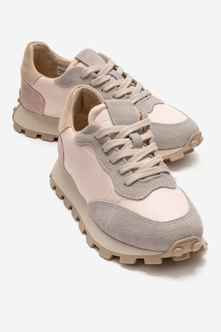 Luvishoes Amanda Gri Pembe Hakiki Deri Kadın Spor Ayakkabı Gri - Pembe