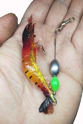 Karides Shrimp Silikon Balık Yemi Kırmızı Fosforlu Kancalı Modifiyeli 7.5 Cm 12 Gr