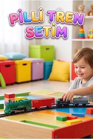 12 Parça Pilli Tren Seti Işıklı Ve Duman Çıkaran Modüler Ray Sistemli Yeşil Tren Kırmızı Vagon Renkli