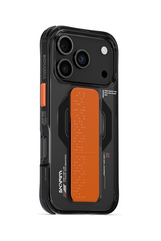 Apple iPhone Uyumlu 17 Pro Kılıf M-safe Şarj Özellikli Airbag Tasarımlı Standlı Skinarma Haxa Kapak - Füme