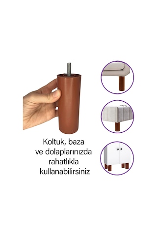 2 Adet Silindir Destek Ayağı 12 Cm Kahverengi Gizli Ayak Mobilya Kanepe Baza Koltuk Dolap Sehpa Tv Ünitesi Ayağı