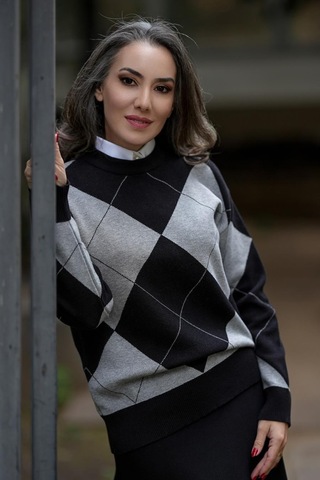 Styleboom X Peraluna Oxford Pullover Bisiklet Yaka Baklava Desen Kadın Triko Kazak - Siyah-siyah Siyah