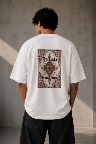 Brz Collectıon Brz Collection Unisex Oversize Threads Of Tradition Vintage Halı Motifli T-shirt Beyaz