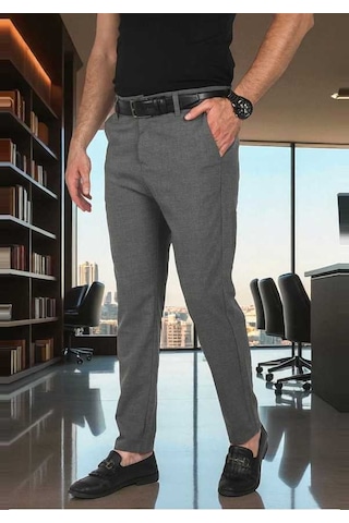 Deepsea Erkek Antrasit İtalyan Kesim Tüylenmez Likralı Spor Pantolon Esnek Kumaş Bilek Boy Boru Paça Klasik Pantolon 2502005 Antrasit