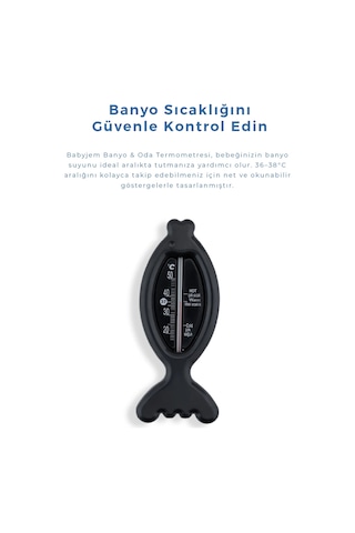 Babyjem Cıvasız Balık Banyo Oda Termometresi Siyah
