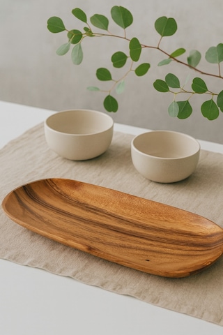 Oval Ahşap Sunum Tabağı Çerezlik Kahvaltı, Kurabiye Ve Atıştırmalık Servis Tabağı 35 Cm Kahverengi