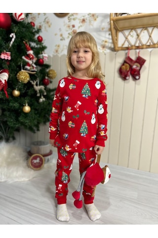 Gökjoy Çocuk Yeni Yıl Temalı Pijama Takımı Kırmızı