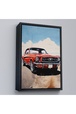 Ahşap Çerçeveli Kırmızı Mustang Tablo-7971