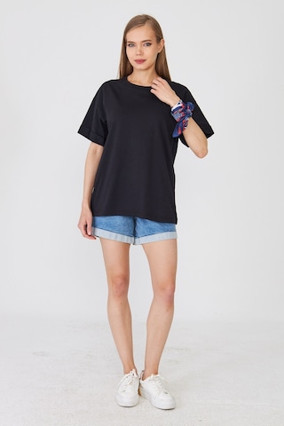 Hdm Kadın Siyah Basic Oversize %100 Pamuklu Rahat Kesim Günlük Tişört - H6041