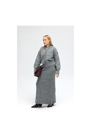 Mai Collection Mai Studios Co. Eskara Fermuarlı Gri Triko Hırka Çok Renkli