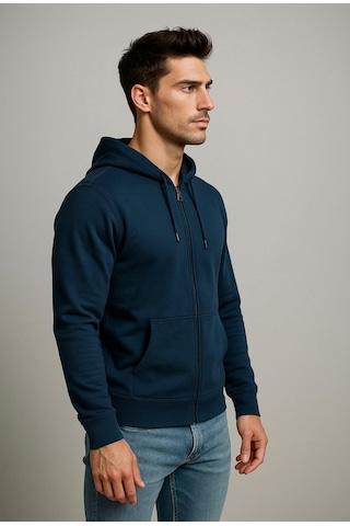 Axxel Erkek İndigo 2 İplik Fermuarlı Kapüşonlu Sweatshirt-w1084 Indigo