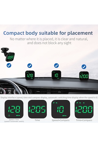 Padalink Araç Hud Göstergesi: Gps Hız, Yön, Zaman Ve Yorgunluk Alarmı İle Güvenli Sürüş