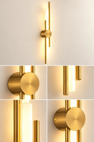 Premıum Eskitme Gold Silindir Led Aplik 3 Renk Dekoratif Duvar Aydınlatması 8w 60 Cm