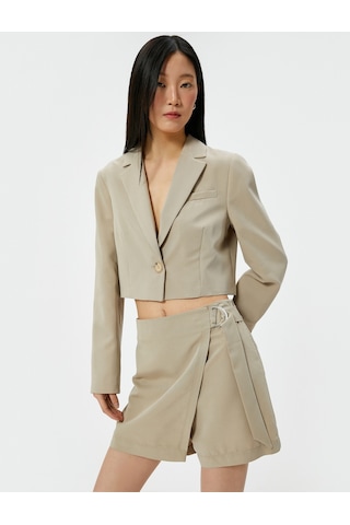 Koton Crop Blazer Ceket Düğmeli Dikiş Detaylı Cepli Modal Karışımlı Vizon 4sak50089pw Vizon