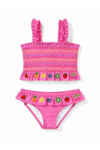 Soleda Upf 50+ Meyve Nakışlı Kız Çocuk Bikini Fruit-embroidered Pembe
