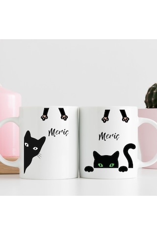 Kara Kedi Tasarımlı Kişiye Özel Hediye Kupa Bardak Gizemli Ve Eğlenceli Bir Hediye Renk