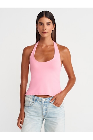 Dilvin 31753 Halter Yaka Top-pembe Pembe