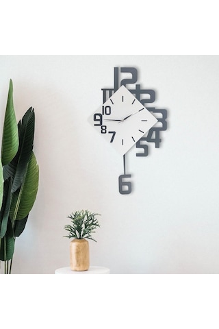 CajuArt Modern Büyük Boy Geometrik Sallanan Sarkaçlı Ev Ofis Duvar Saati Siyah