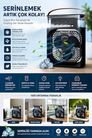 Taşınabilir Işıklı 5 Spreyli Vantilatör Buzlu Buharlı Vantilatör Mini Fan Nemlendirici Buharlı 600