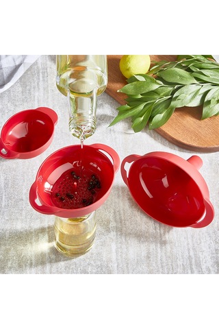 3 Lü Huni Seti Süzgeçli Huni Seti Yağ Hunisi Bpa İçermez L-00874 Qlux Huni Seti Kırmızı Diğer