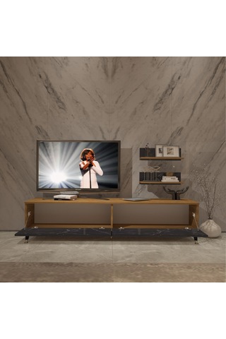 Decoraktiv Eko 4 Mdf Std Gold Tv Ünitesi Tv Sehpası Pera - Siyah Mermer